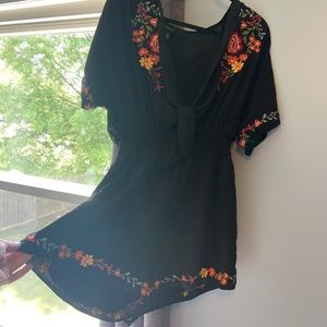 Black Floral Romper With Tie & Keyhole